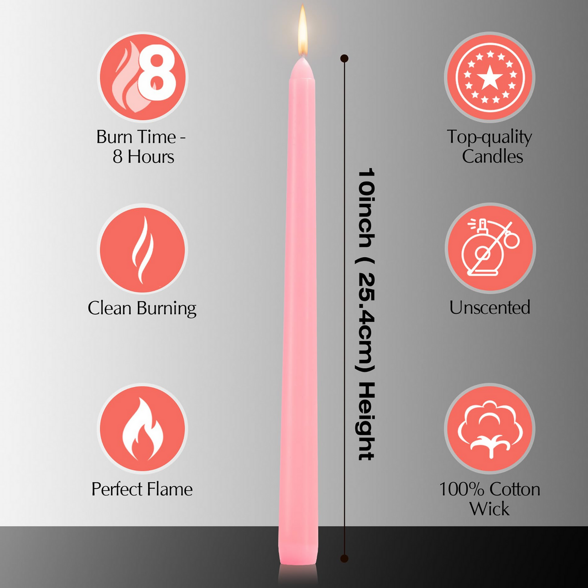 48x Tapered Dinner Candles Unscented Taper Wedding Candle 25cm in Pink