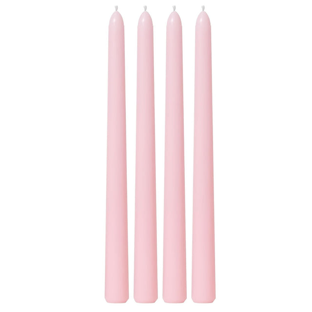 4x Pink Tapered Dinner Candles 25cm - Unscented (Tall Wedding Table Candles)