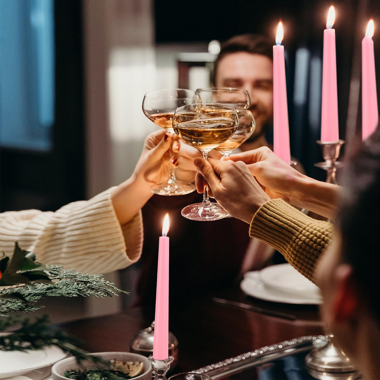 144x Tapered Dinner Candles Unscented Taper Wedding Candle 25cm in Pink