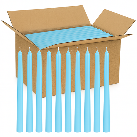 144x Blue Tapered Dinner Candles 25cm Bulk Pack - Unscented (Tall Wedding Table Candles)