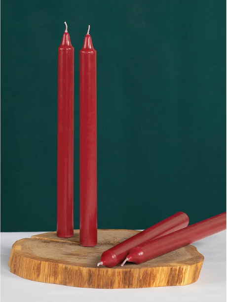 48x Red Tapered Dinner Candles 25cm Bulk Pack - Unscented (Tall Wedding Table Candles)