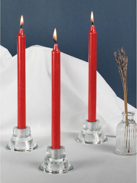 4x Red Tapered Dinner Candles 25cm - Unscented (Tall Wedding Table Candles)