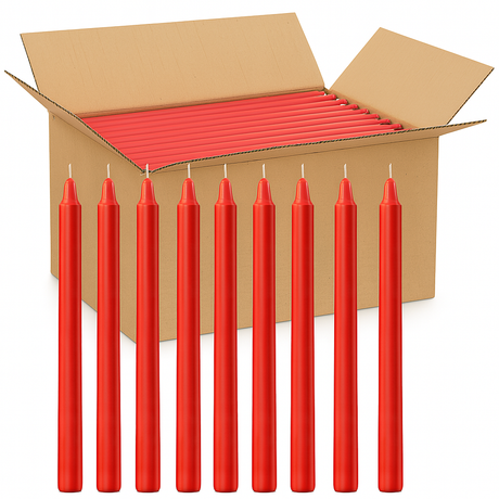 144x Red Tapered Dinner Candles 25cm Bulk Pack - Unscented (Tall Wedding Table Candles)