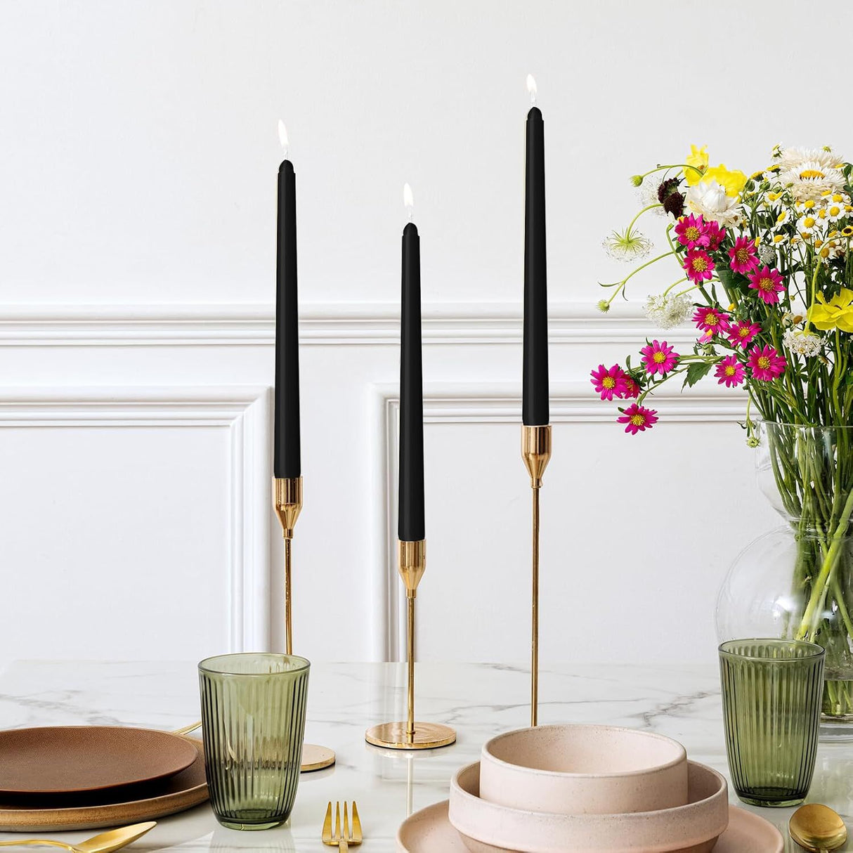 4x Tapered Dinner Candles Unscented Taper Wedding Candle 25cm in Black
