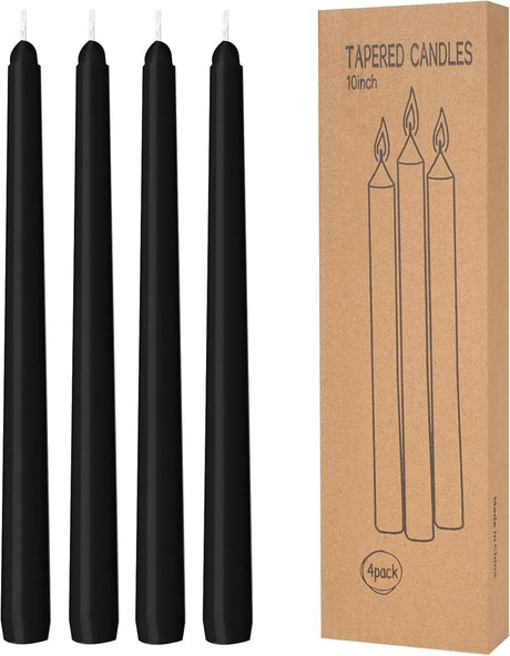 4x Black Tapered Dinner Candles 25cm - Unscented (Tall Wedding Table Candles)