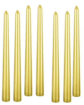 48x Tapered Dinner Candles Unscented Taper Wedding Candle 25cm in Metallic Gold