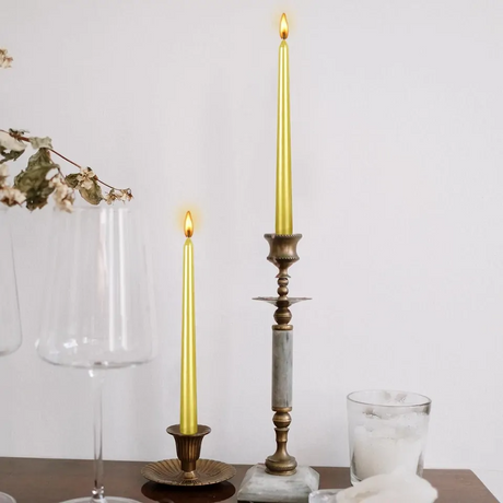 48x Metallic Gold Tapered Dinner Candles 25cm Bulk Pack - Unscented (Tall Wedding Table Candles)