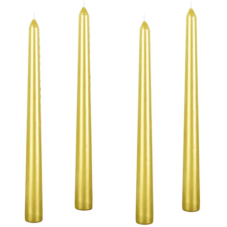 4x Metallic Gold Tapered Dinner Candles 25cm - Unscented (Tall Wedding Table Candles)