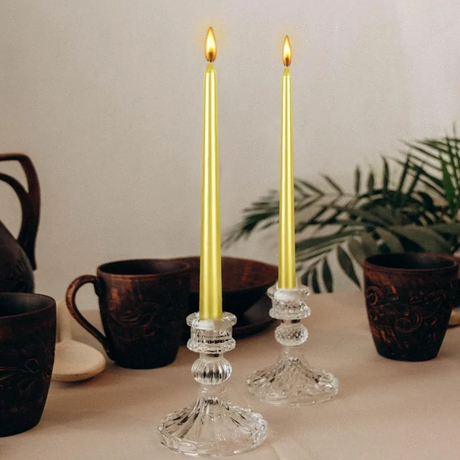 144x Tapered Dinner Candles Unscented Taper Wedding Candle 25cm in Metallic Gold
