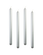4x Metallic Silver Tapered Dinner Candles 25cm - Unscented (Tall Wedding Table Candles)