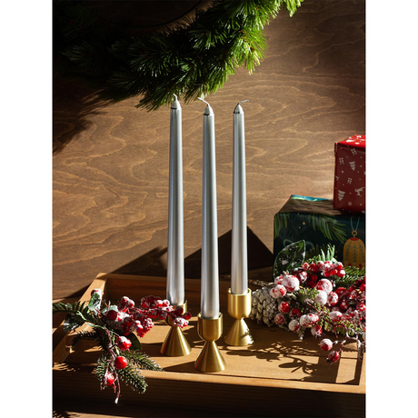 4x Metallic Silver Tapered Dinner Candles 25cm - Unscented (Tall Wedding Table Candles)