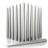 144x Metallic Silver Tapered Dinner Candles 25cm Bulk Pack - Unscented (Tall Wedding Table Candles)
