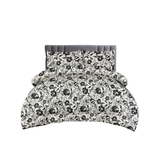 King Comforter Full Set w/ Fitted Sheet, 4 Pillow Covers & Comfofter - Flowers Black/White (6 Piece Set)