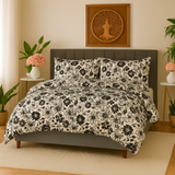 King Comforter Full Set w/ Fitted Sheet, 4 Pillow Covers & Comfofter - Flowers Black/White (6 Piece Set)