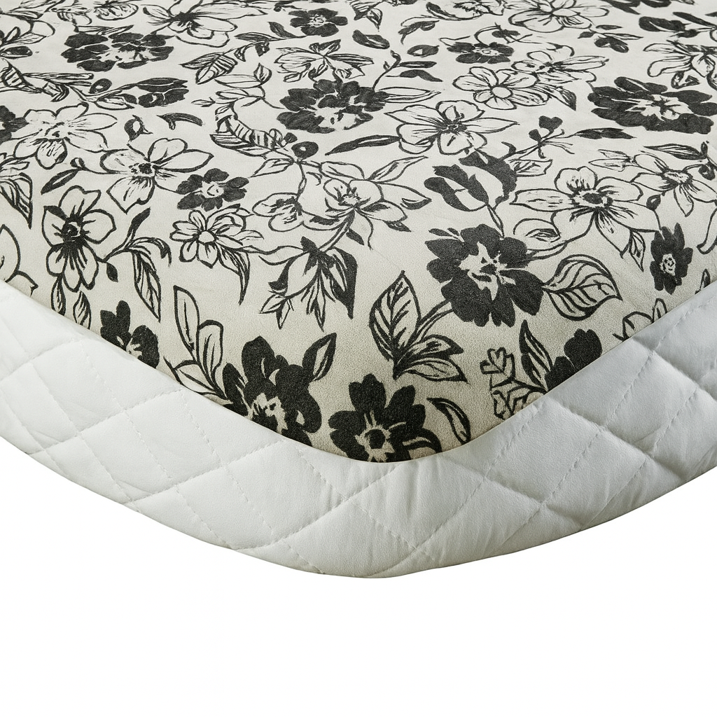 King Comforter Full Set w/ Fitted Sheet, 4 Pillow Covers & Comfofter - Flowers Black/White (6 Piece Set)