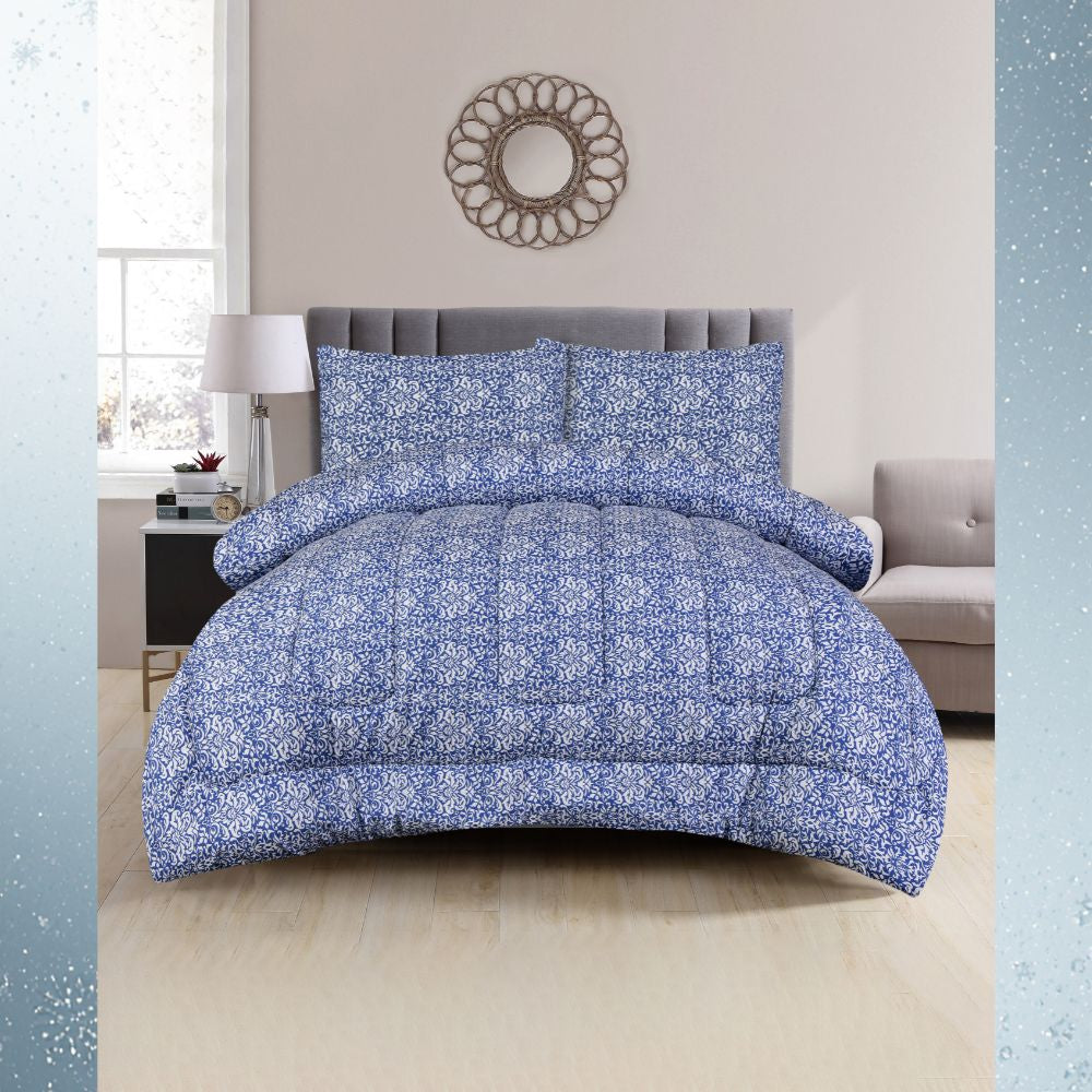 King Comforter Full Set w/ Fitted Sheet, 4 Pillow Covers & Comforter - Blue (6 Piece Set)