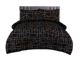 King Comforter Full Set w/ Fitted Sheet, 4 Pillow Covers & Comfofter - Geometric Black (6 Piece Set)