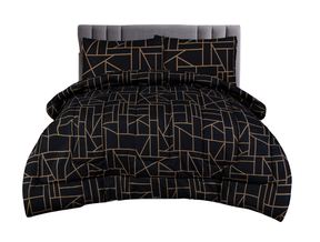 King Comforter Full Set w/ Fitted Sheet, 4 Pillow Covers & Comfofter - Geometric Black (6 Piece Set)
