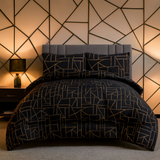 King Comforter Full Set w/ Fitted Sheet, 4 Pillow Covers & Comfofter - Geometric Black (6 Piece Set)