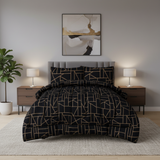 King Comforter Full Set w/ Fitted Sheet, 4 Pillow Covers & Comfofter - Geometric Black (6 Piece Set)