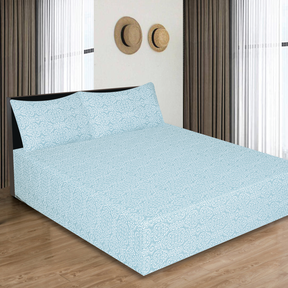 Queen Luxury 100% Cotton Flannelette Fitted Bed Sheet & 2 Pillow Case Combo Set - Light Blue