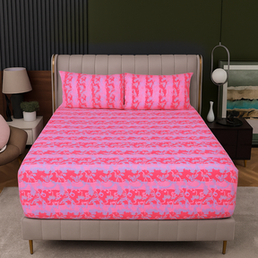 King Luxury 100% Cotton Fitted Bed Sheet & 2 Pillow Case Combo Set - Pink