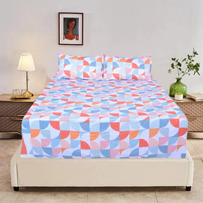 Queen Luxury 100% Cotton Fitted Bed Sheet & 2 Pillow Case Combo Set - Modern