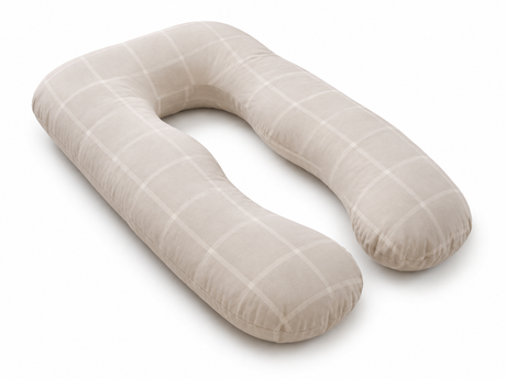 Pregnancy Maternity U-Shape Nursing Pillow (80x140cm) - Beige Check (Body Support Cushion)
