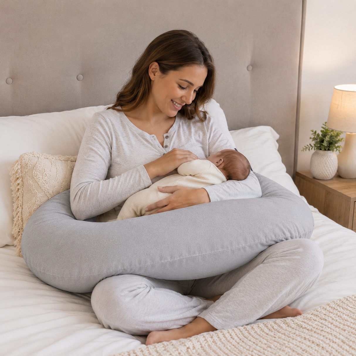 Maternity Pregnancy Body Support Pillow U-Shape Nursing Cushion (80x140cm) in Mushroom