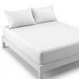 500TC Thread Count Queen 100% Cotton Fitted Bed Sheet & 2 Pillow Case Set in White Stripe