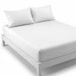 500TC Thread Count Queen 100% Cotton Fitted Bed Sheet & 2 Pillow Case Set in White Stripe