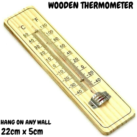 WOODEN THERMOMETER Indoor Outdoor Glass Wall Hanging Room Sensor -  Natural