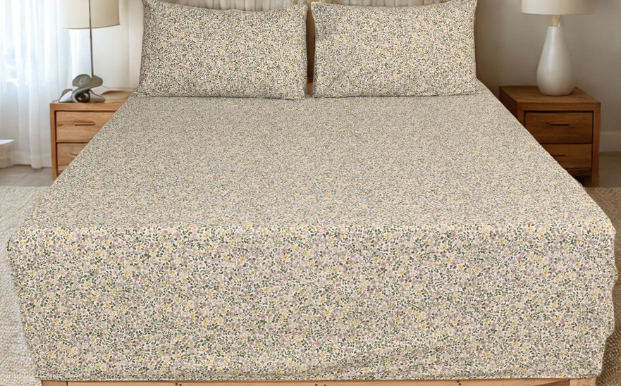 Botanical Mist Pure Cotton Fitted Bed Sheet + Pillowcase Set