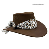 Jacaru 1020 Jillaroo Womens Suede Leather Hat - Chiffon Scarf Water Resistant & UPF 50+ (Made in Australia)