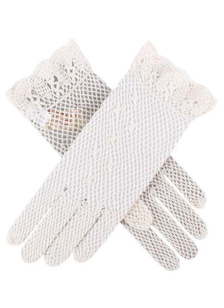 Dents Womens Hand Crochet Gloves - Ecru