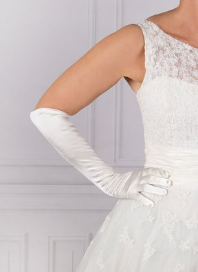 Dents Womens Long Above Elbow Satin Gloves  - Silver Grey