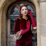 Dents Womens Long Opera Satin Gloves in Burgundy