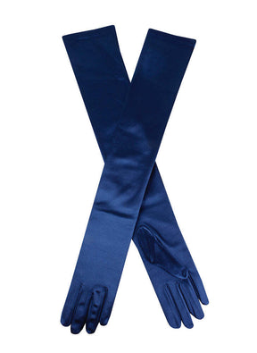 Dents Womens Long Opera Satin Gloves - Navy