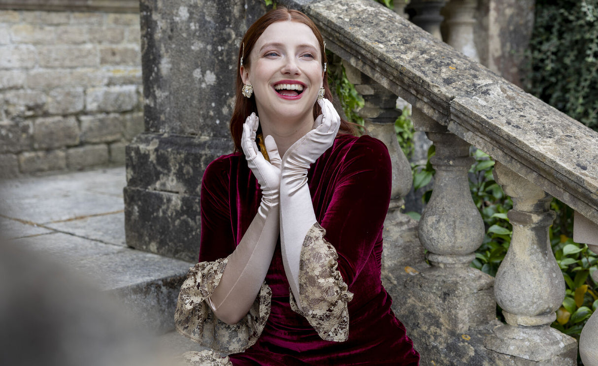 Dents Womens Long Opera Satin Gloves in Rose