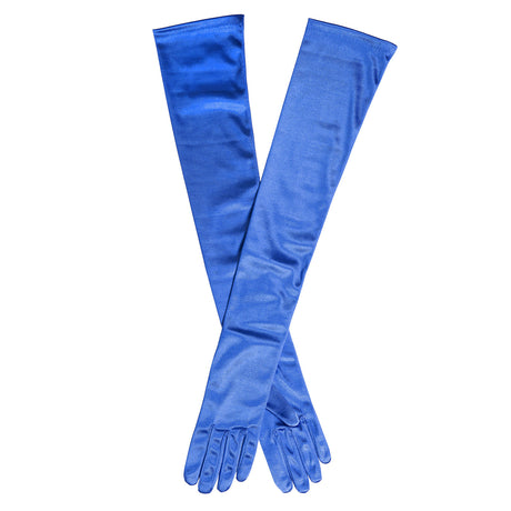Dents Womens Long Opera Satin Gloves in Royal Blue