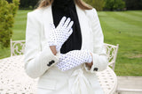 Dents Women's Spotted Cotton Gloves with Cuff Bow in White/Black