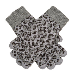 Dents Women’s Jacquard Knitted Gloves with Leopard Print Pattern - Grey