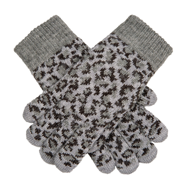 Dents Women’s Jacquard Knitted Gloves with Leopard Print Pattern - Grey