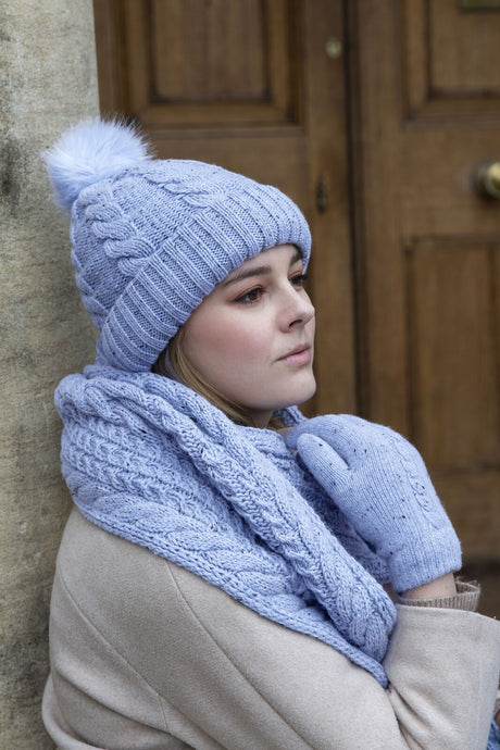 Dents Women’s Cable Knit Gloves with Marl Yarn - Blue