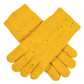 Dents Women’s Cable Knit Gloves with Marl Yarn - Yellow