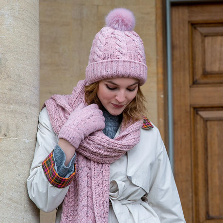 Dents Womens Cable Knit Gloves with Marl Yarn - Pink