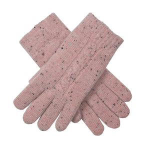 Dents Womens Cable Knit Gloves with Marl Yarn - Pink