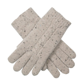 Dents Womens Cable Knit Gloves with Marl Yarn - White
