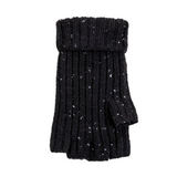 Dents Womens Ribbed Knit Wool Blend Fingerless Gloves with Marl Yarn and Mitten Flap in Black