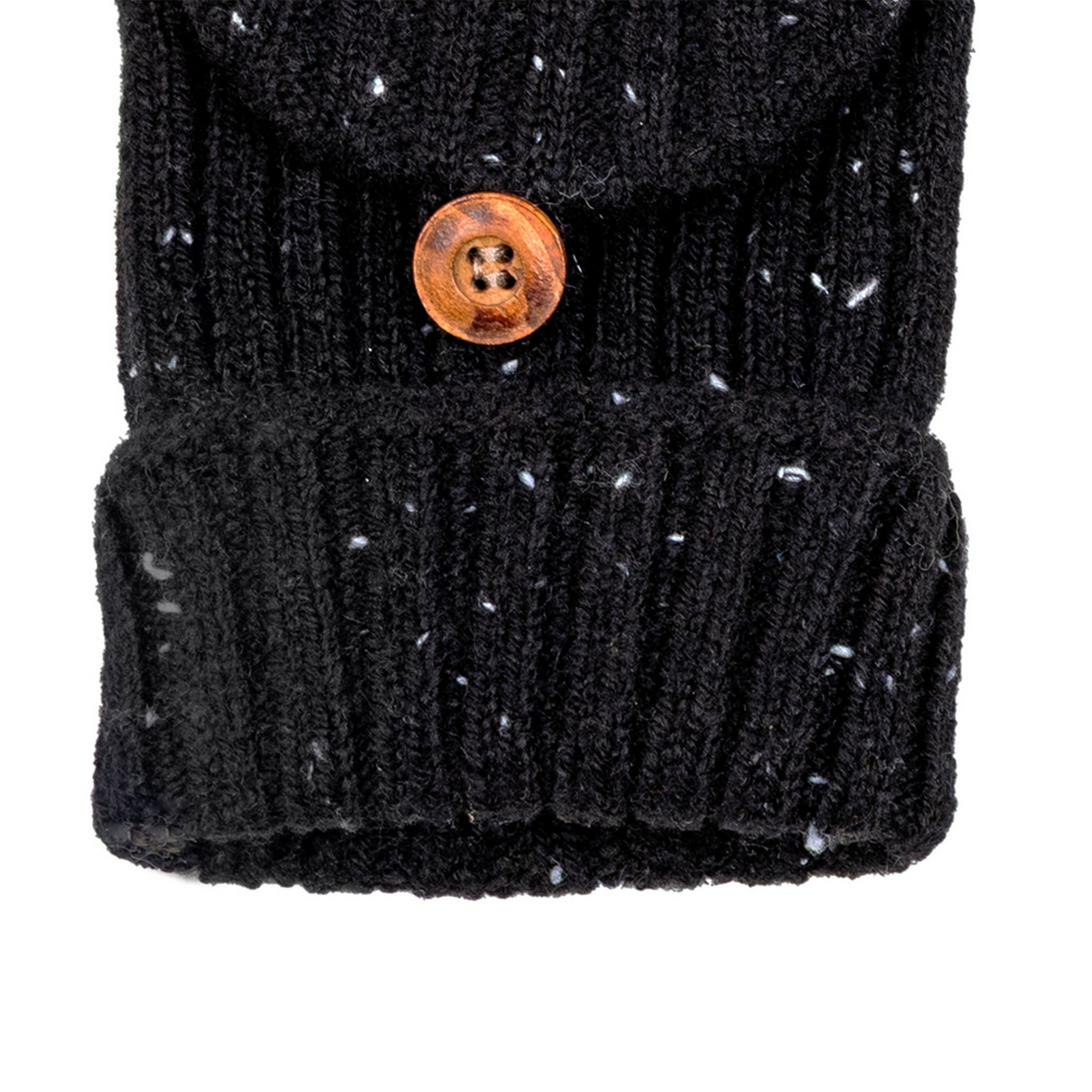 Dents Womens Ribbed Knit Wool Blend Fingerless Gloves w/ Mitten Flap - Black (Marl Yarn)
